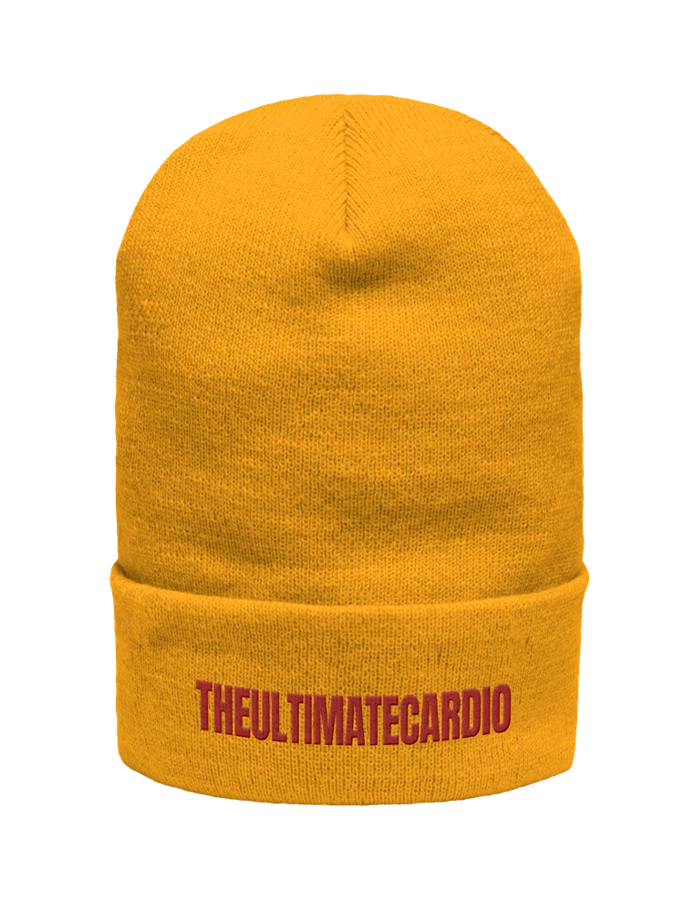 Gold The Ultimate Cardio embroidered beanie with red front stitching